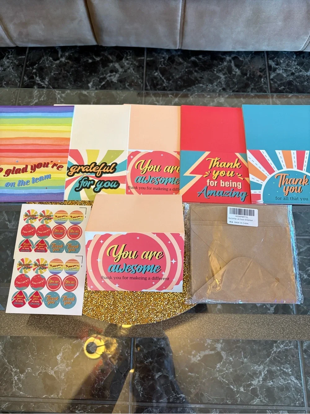 You Are Awesome NWT Thank You Cards Set - Multicolor. Set of 24 cards, envelopes